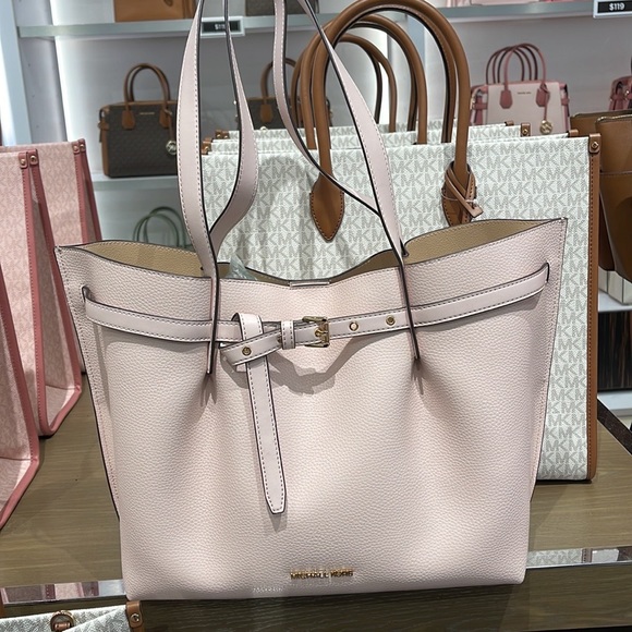 MICHAEL KORS Emilia Large Pebbled Leather Tote Bag POWDER BLUSH COLOR - Picture 9 of 16